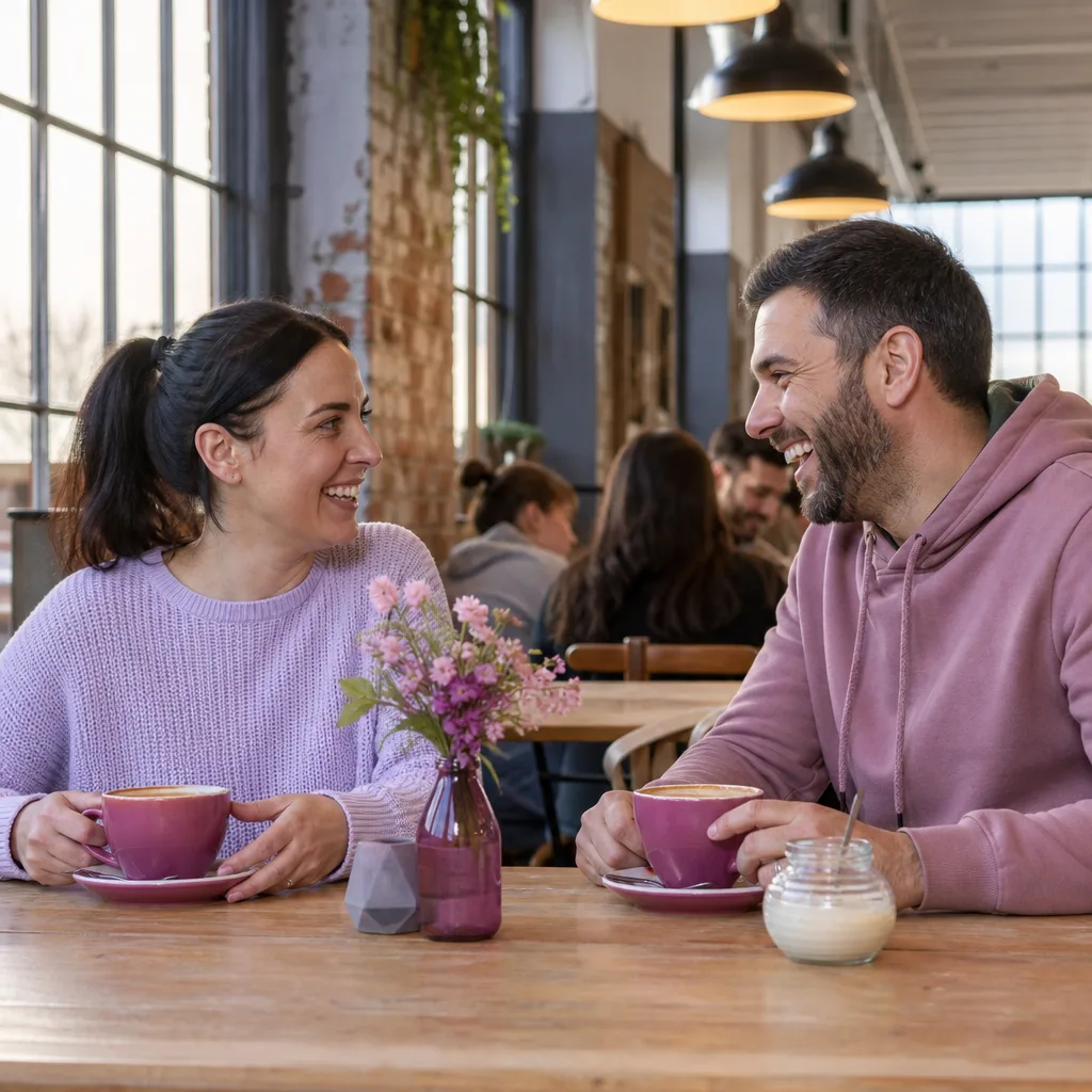 Two adults meeting for coffee near Stornoway town centre