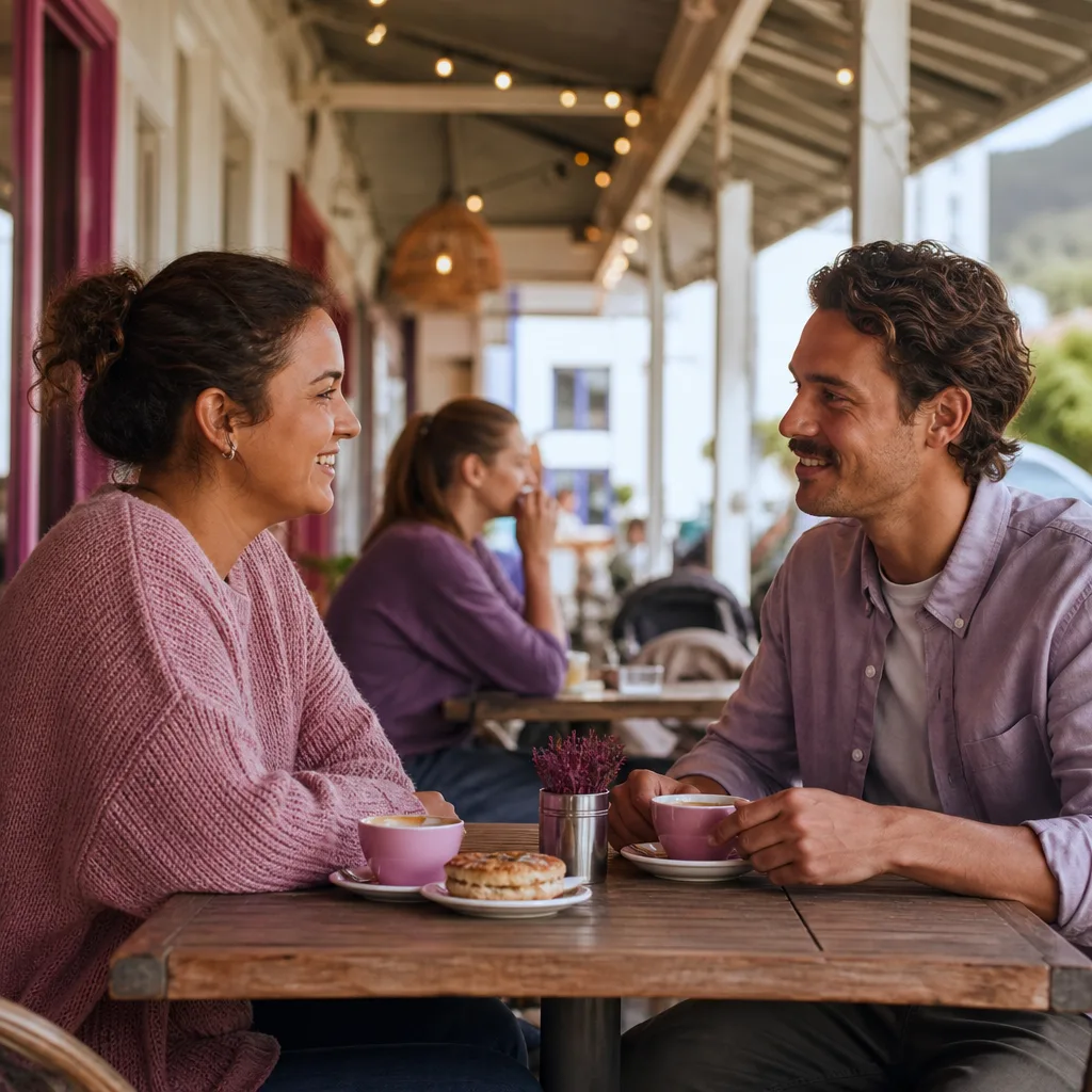 Friends talking over coffee in a Stornoway café